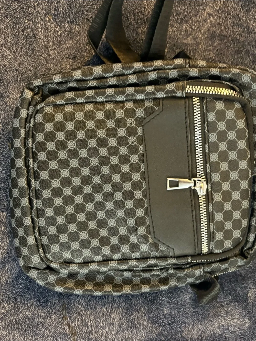 Men's Black Patterned Messenger Crossbody Bag with Front Zip Pocket